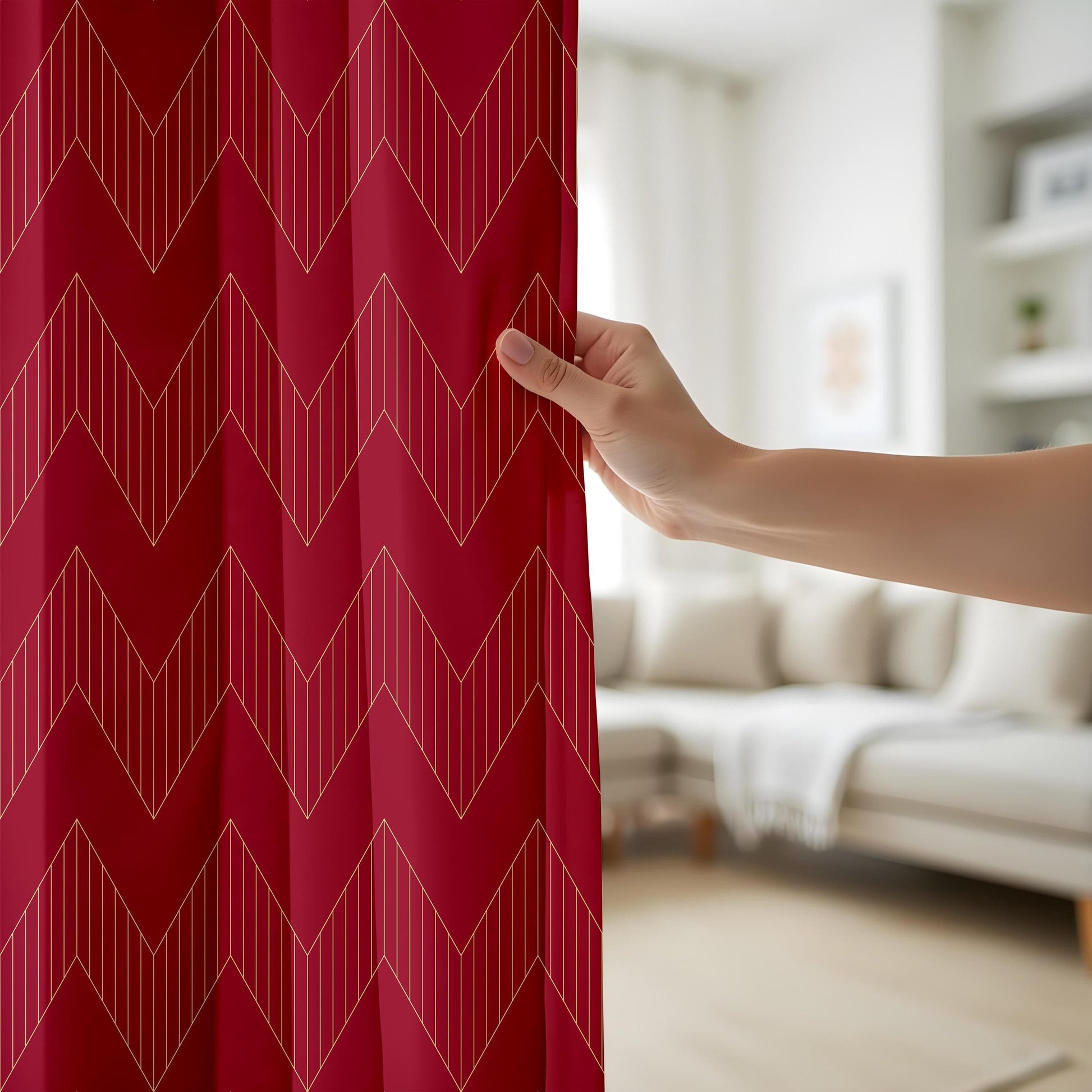 Onay Burgundy Zigzag Curtains – Boho Chic Geometric Drapes