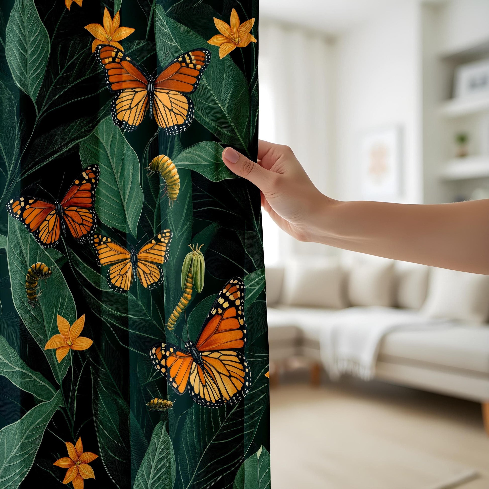 Onay Butterfly Garden Living Room Curtains, Tropical Floral Window Drapes