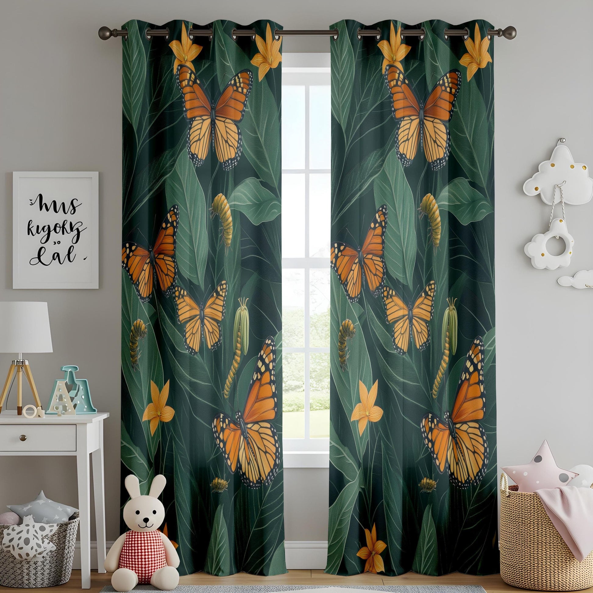 Onay Butterfly Garden Living Room Curtains, Tropical Floral Window Drapes