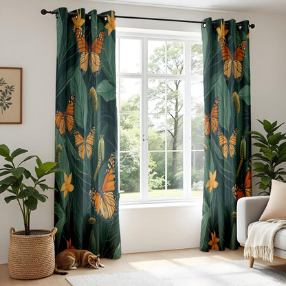 Onay Butterfly Garden Living Room Curtains, Tropical Floral Window Drapes