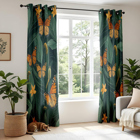 Onay Butterfly Garden Living Room Curtains, Tropical Floral Window Drapes