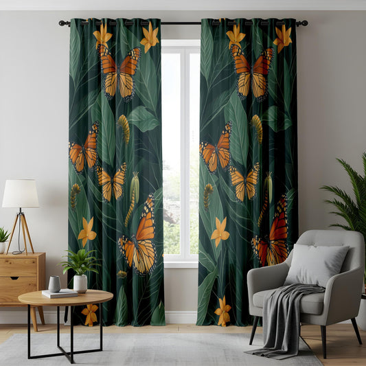Onay Butterfly Garden Living Room Curtains, Tropical Floral Window Drapes