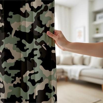 Onay Camouflage Forest Curtains – Hunter and Soldier-Inspired Drapes in Green and Beige Camo Pattern