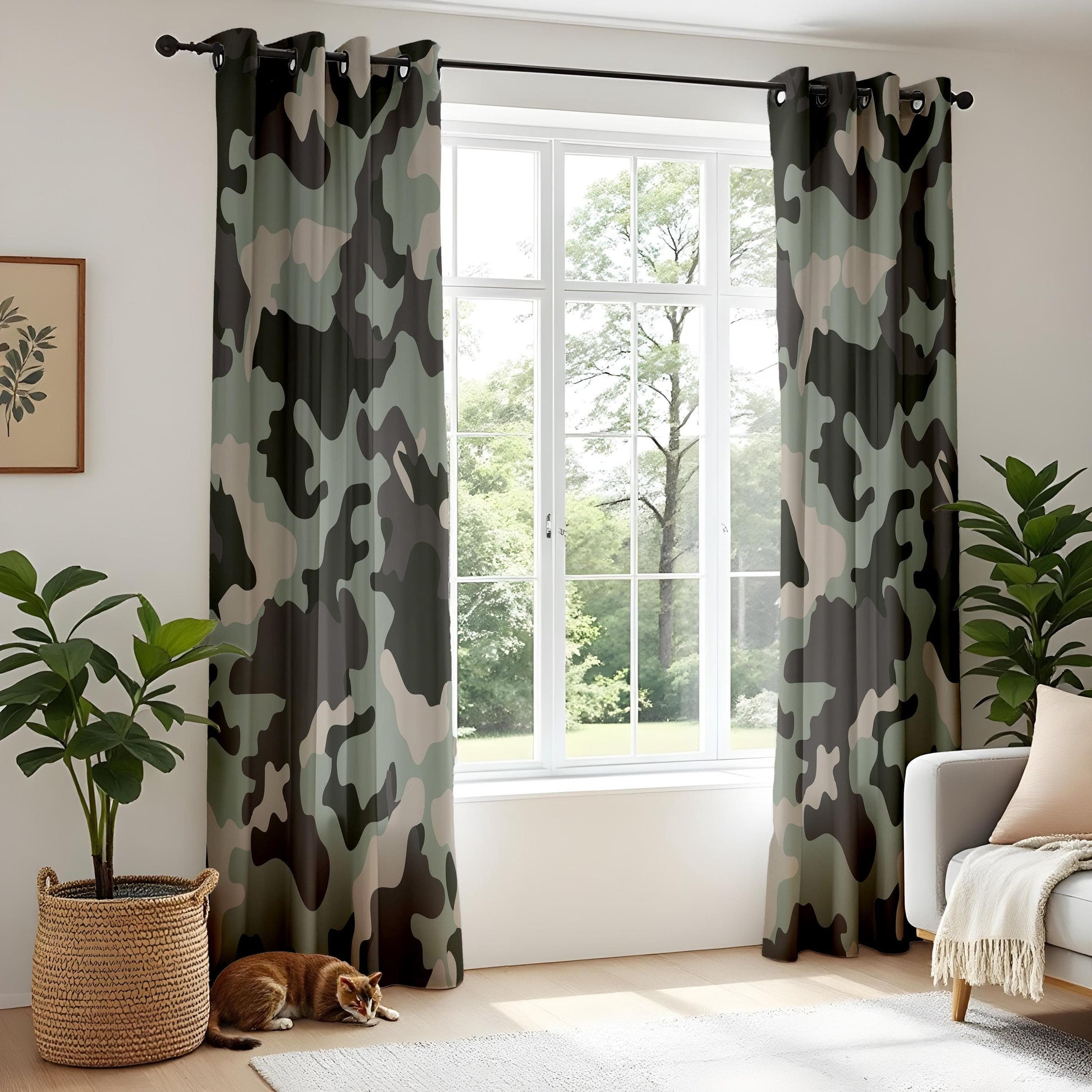 Onay Camouflage Forest Curtains – Hunter and Soldier-Inspired Drapes in Green and Beige Camo Pattern