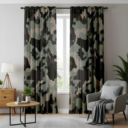 Onay Camouflage Forest Curtains – Hunter and Soldier-Inspired Drapes in Green and Beige Camo Pattern