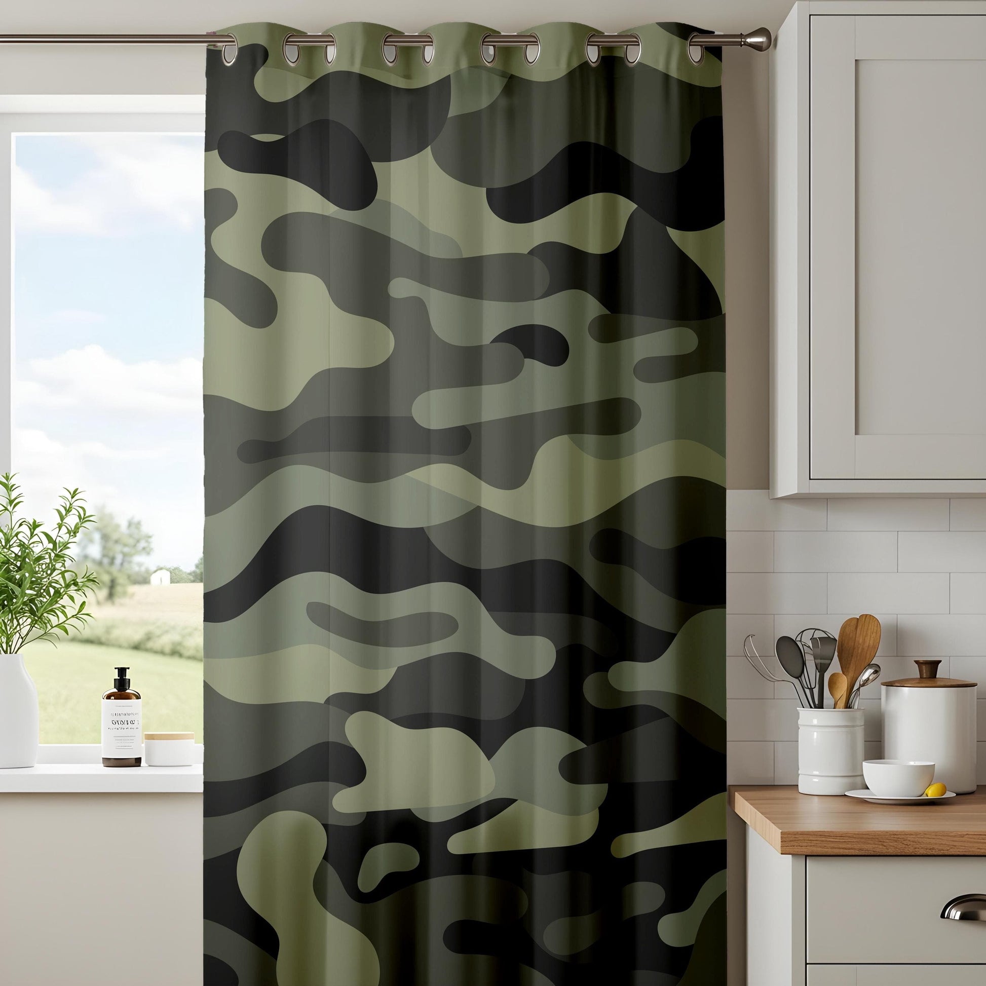 Onay Camouflage Green Curtains – Military-Inspired Drapes for Rustic and Bold Home Interiors