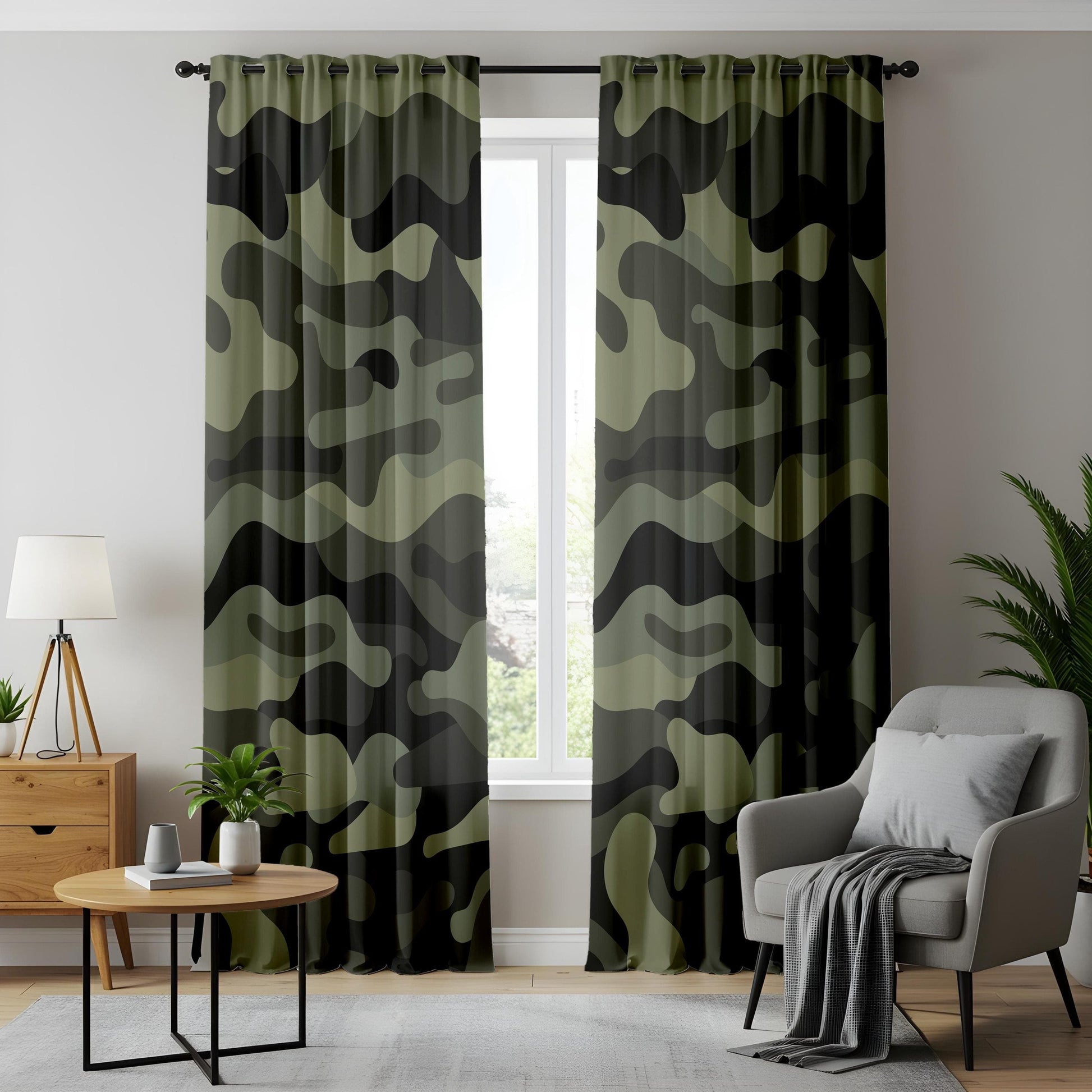 Onay Camouflage Green Curtains – Military-Inspired Drapes for Rustic and Bold Home Interiors