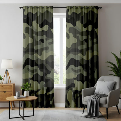 Onay Camouflage Green Curtains – Military-Inspired Drapes for Rustic and Bold Home Interiors