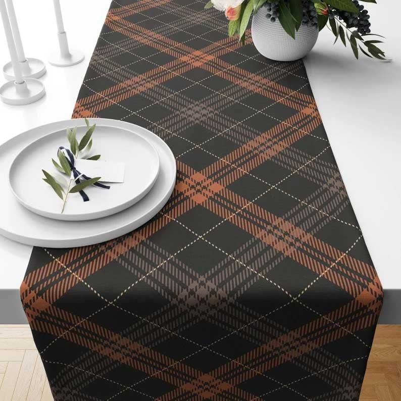 Onay Table Runner 2 / 12 x 46 inch (30 x 120 cm) Checkered Table Runner Tartan Fall Plaid Kitchen Runner Striped Table Linens