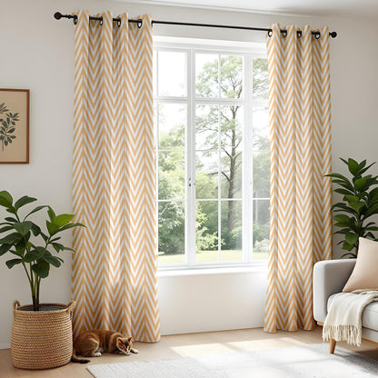 Onay Chevron Blackout Curtains, Yellow and White Zigzag Drapes for Modern Minimalist Décor