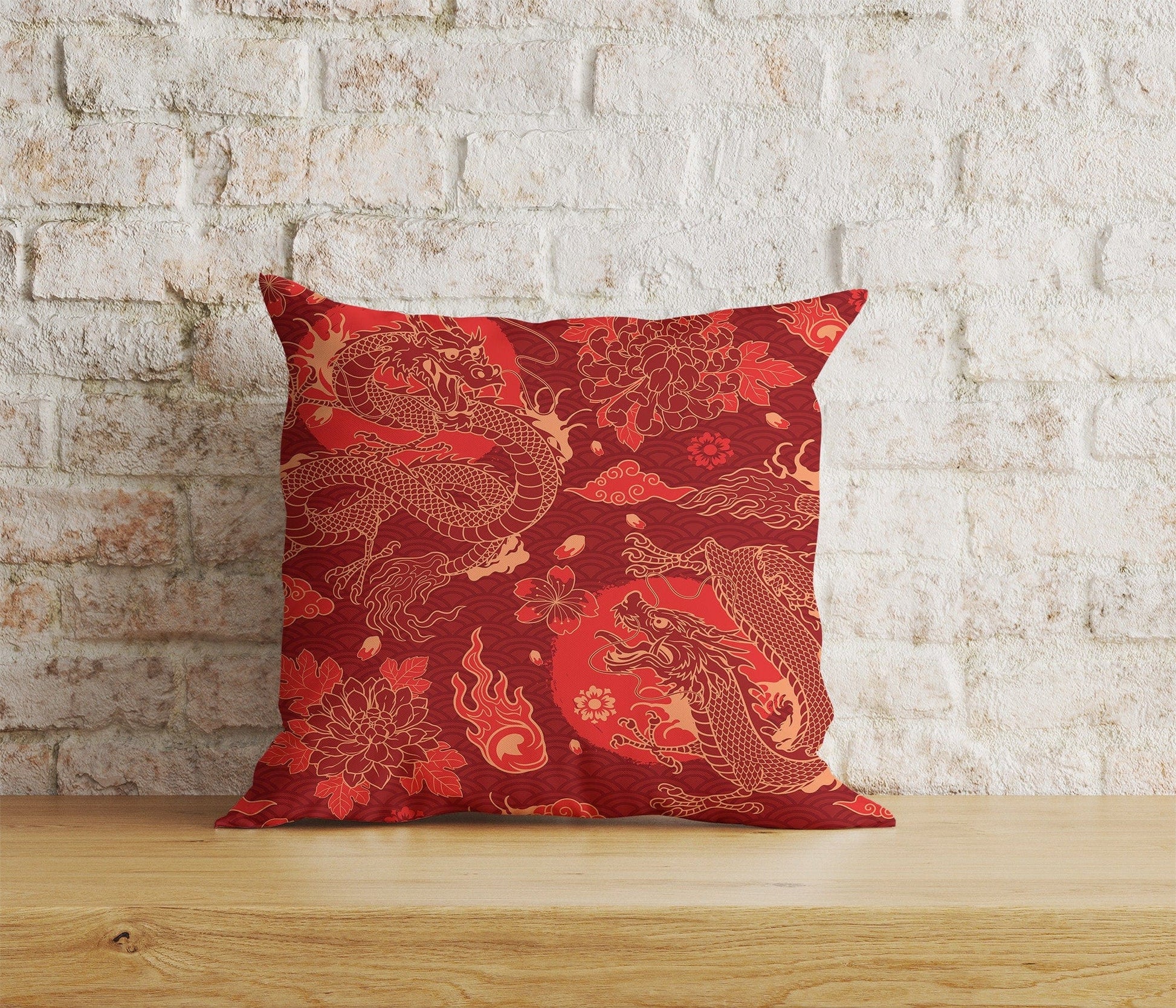 Onay Home Textile Cushion Covers 2 / 12 x 12 inch (30 x 30 cm) Double Side Chinese Dragons Cushion Cover Chinese New Year Pillow Cover