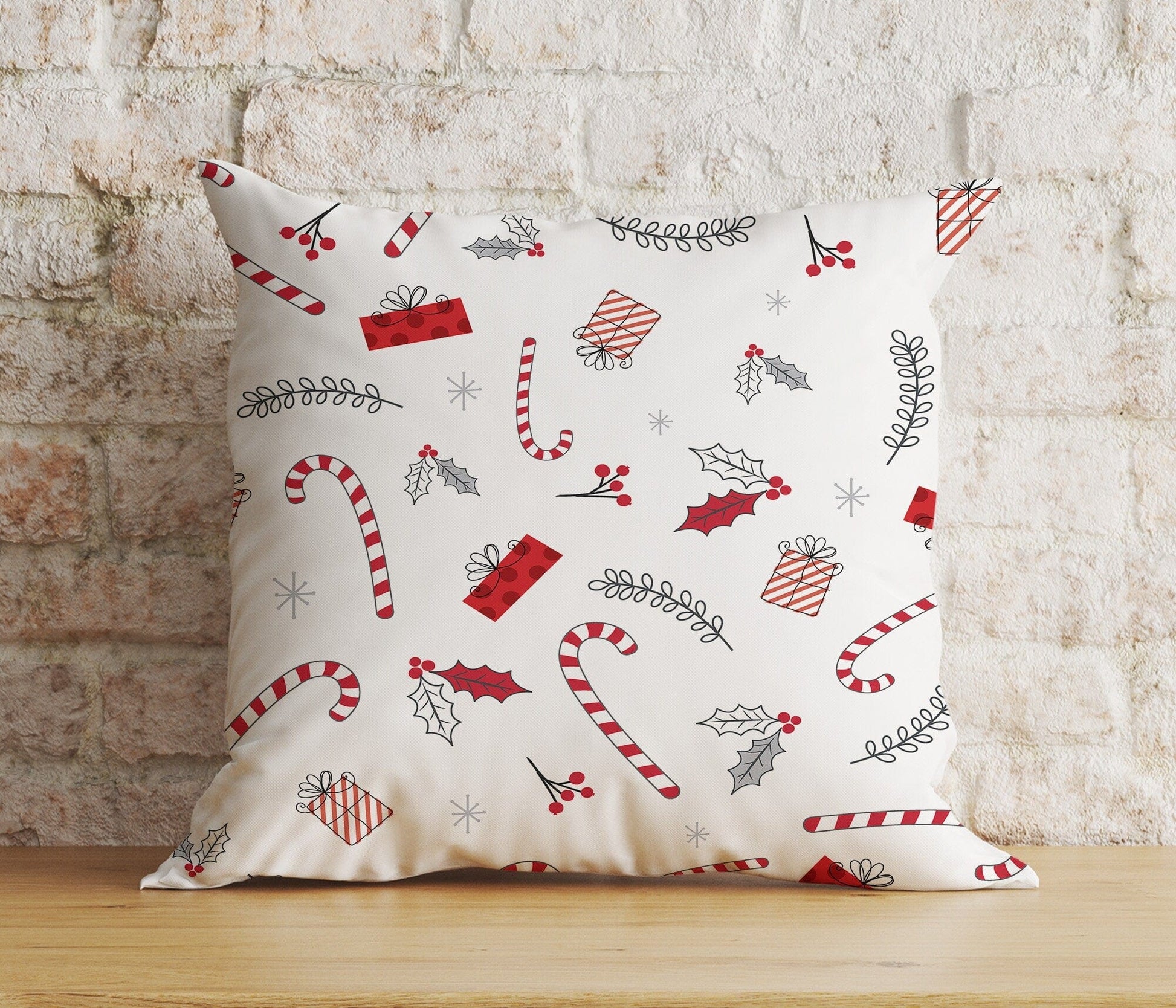 Onay 1 / 12 x 12 inch (30 x 30 cm) Double Side Christmas Candy Cane Joyful Sweet Candy Xmas Cushion Cover