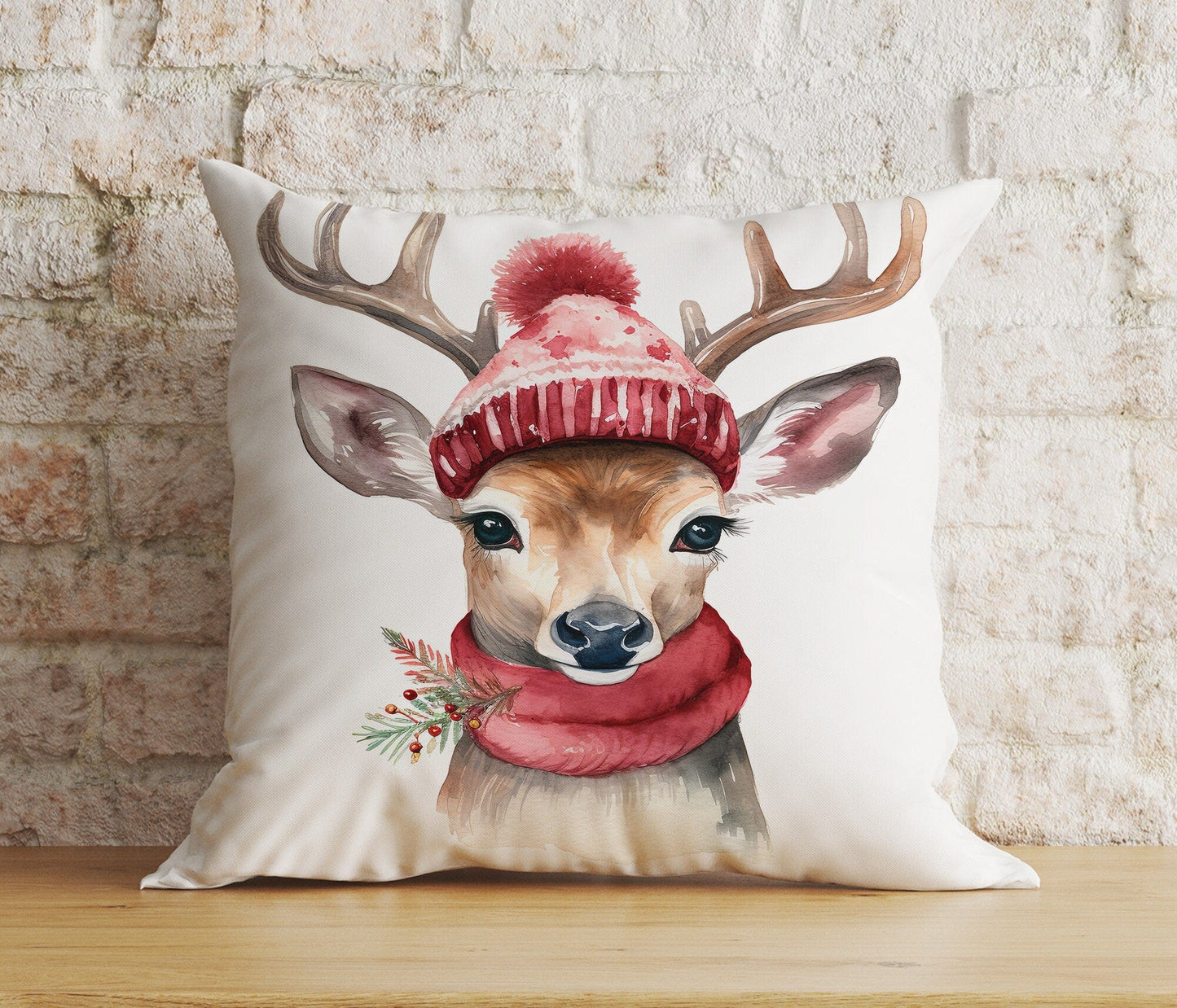 Onay 5 / 12 x 12 inch (30 x 30 cm) Double Side Christmas Cute Woodland Animal Winter Print Cushion Cover