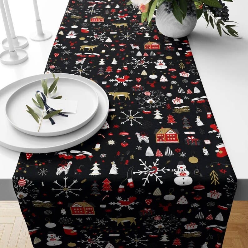 Onay 2 / 12 x 46 inch (30 x 120 cm) Christmas Dark Colorful & Joyful Winter Decor Table Runner