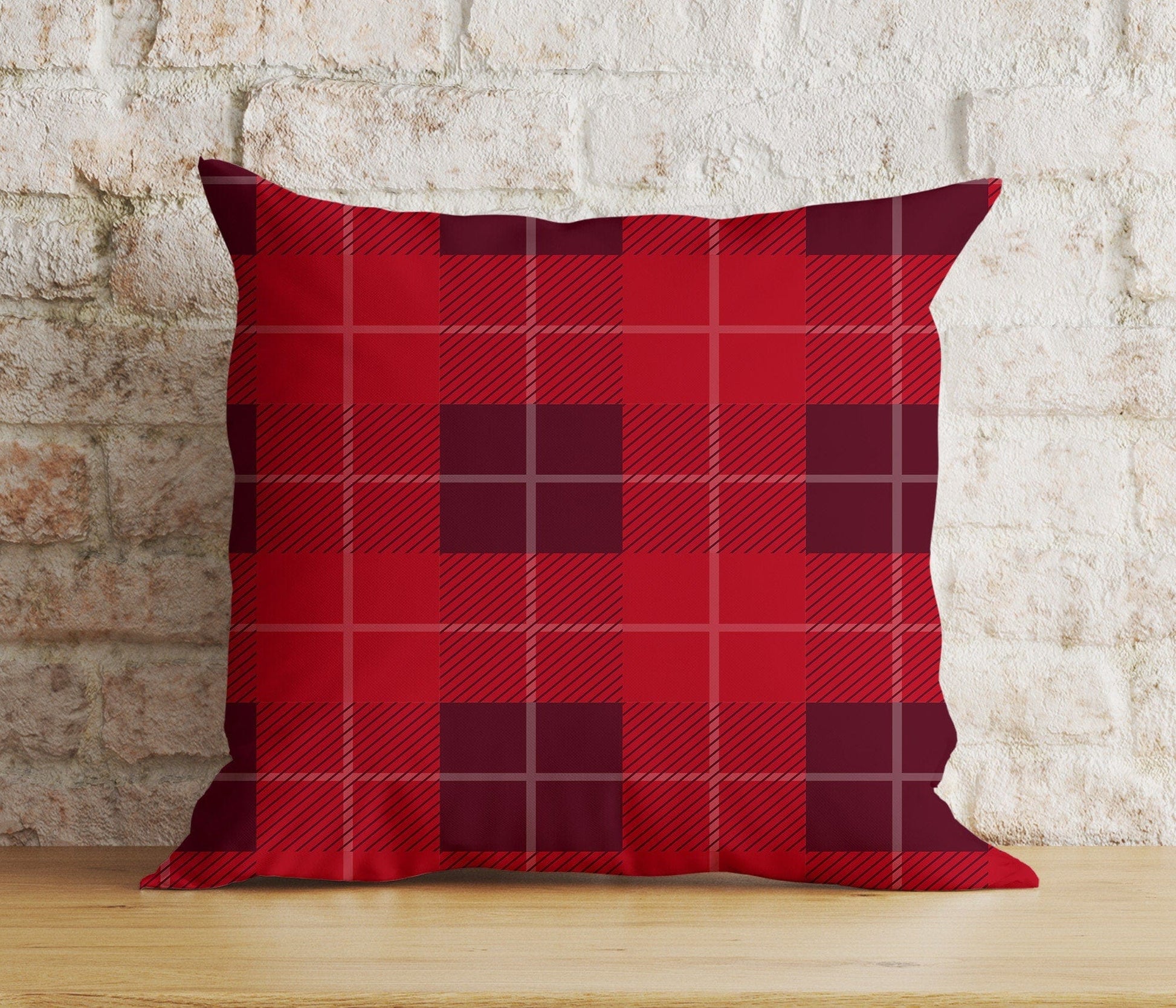 Onay 1 / 12 x 12 inch (30 x 30 cm) Double Side Christmas Festive Red and White Buffalo Plaid Cushion Covers