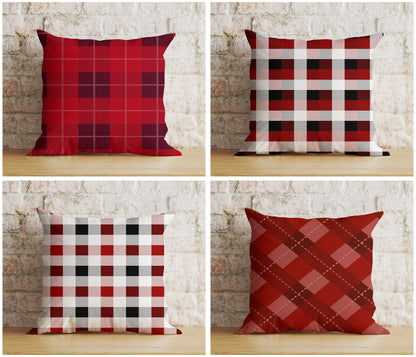 Onay Christmas Festive Red and White Buffalo Plaid Cushion Covers