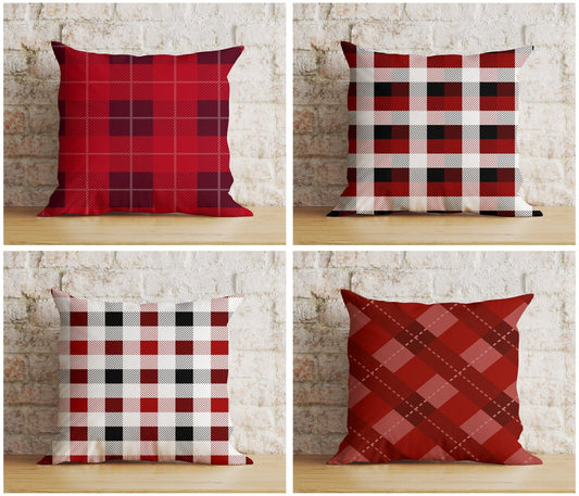 Onay Christmas Festive Red and White Buffalo Plaid Cushion Covers