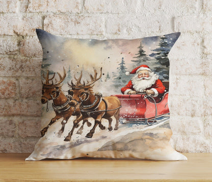 Onay 6 / 12 x 12 inch (30 x 30 cm) Double Side Christmas Horse Gift Box and Santa's Sleigh Cushion Cover