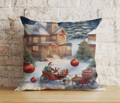 Onay 2 / 12 x 12 inch (30 x 30 cm) Double Side Christmas Horse Gift Box and Santa's Sleigh Cushion Cover