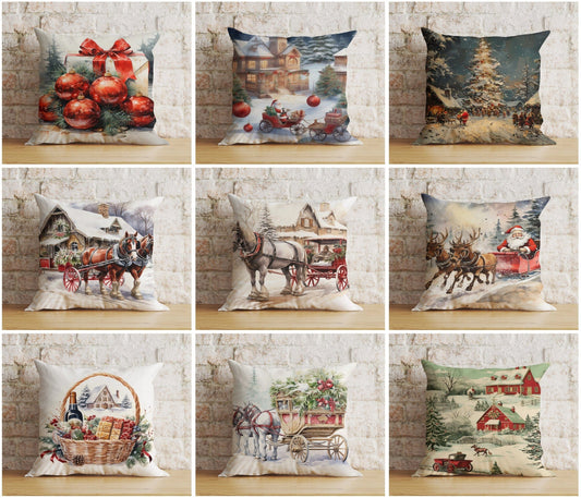 Onay Christmas Horse Gift Box and Santa's Sleigh Cushion Cover