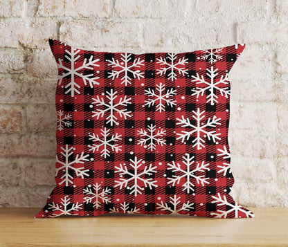 Onay 3 / 12 x 12 inch (30 x 30 cm) Double Side Christmas Rustic Plaid Snowflake Red Decor Cushion Cover