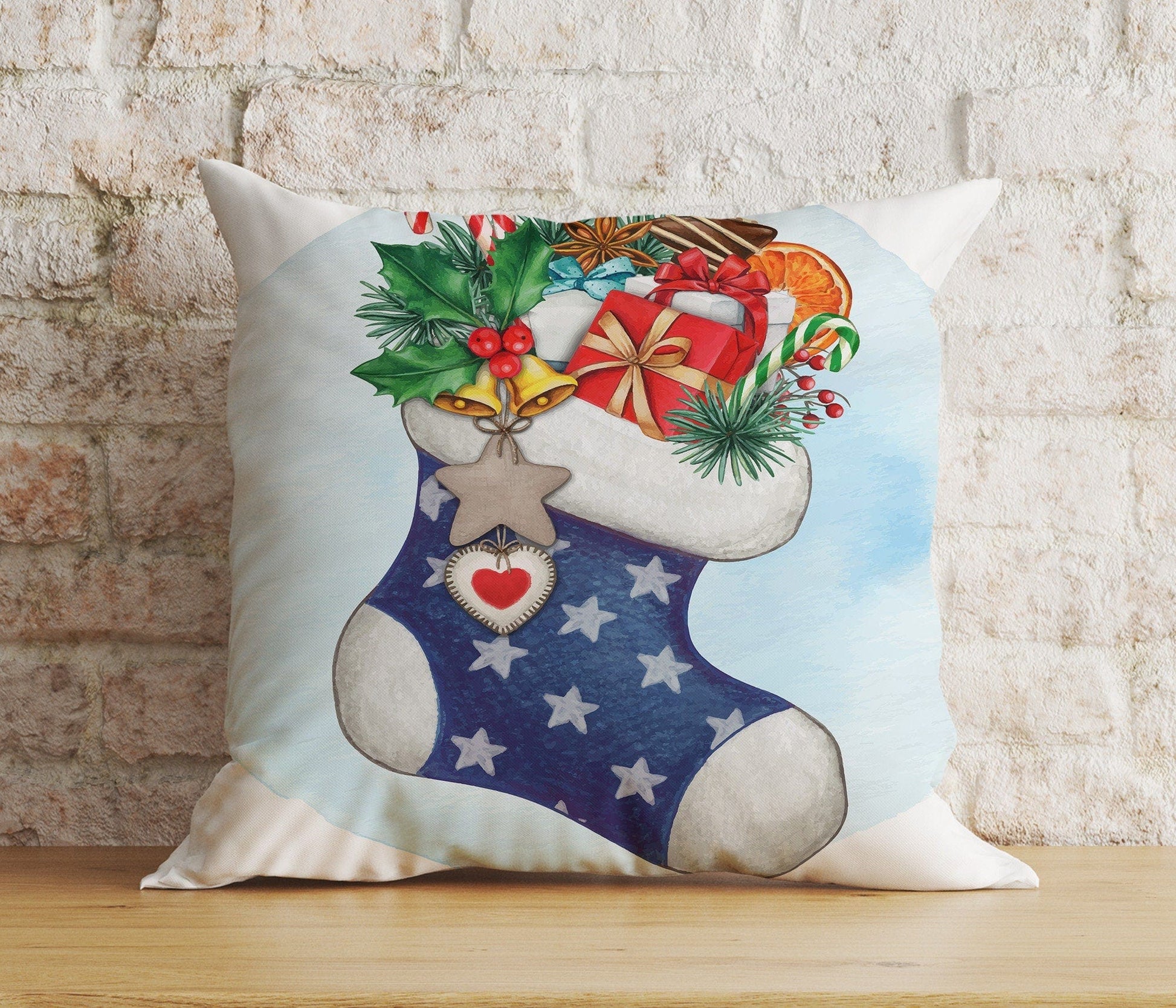 Onay 8 / 12 x 12 inch (30 x 30 cm) Double Side Christmas Stocking Red Xmas Socks Winter Cushion Cover