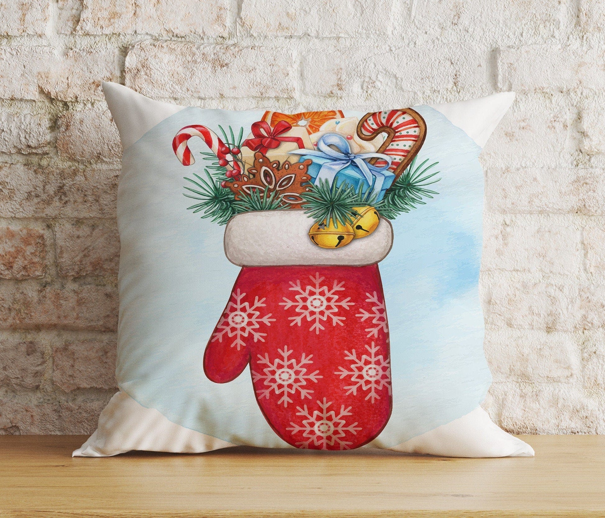 Onay 1 / 12 x 12 inch (30 x 30 cm) Double Side Christmas Stocking Red Xmas Socks Winter Cushion Cover