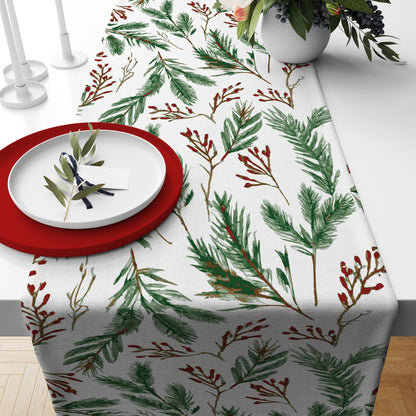 Designer Christmas Table Runner with Deer, Trees & Rustic Lodge Print