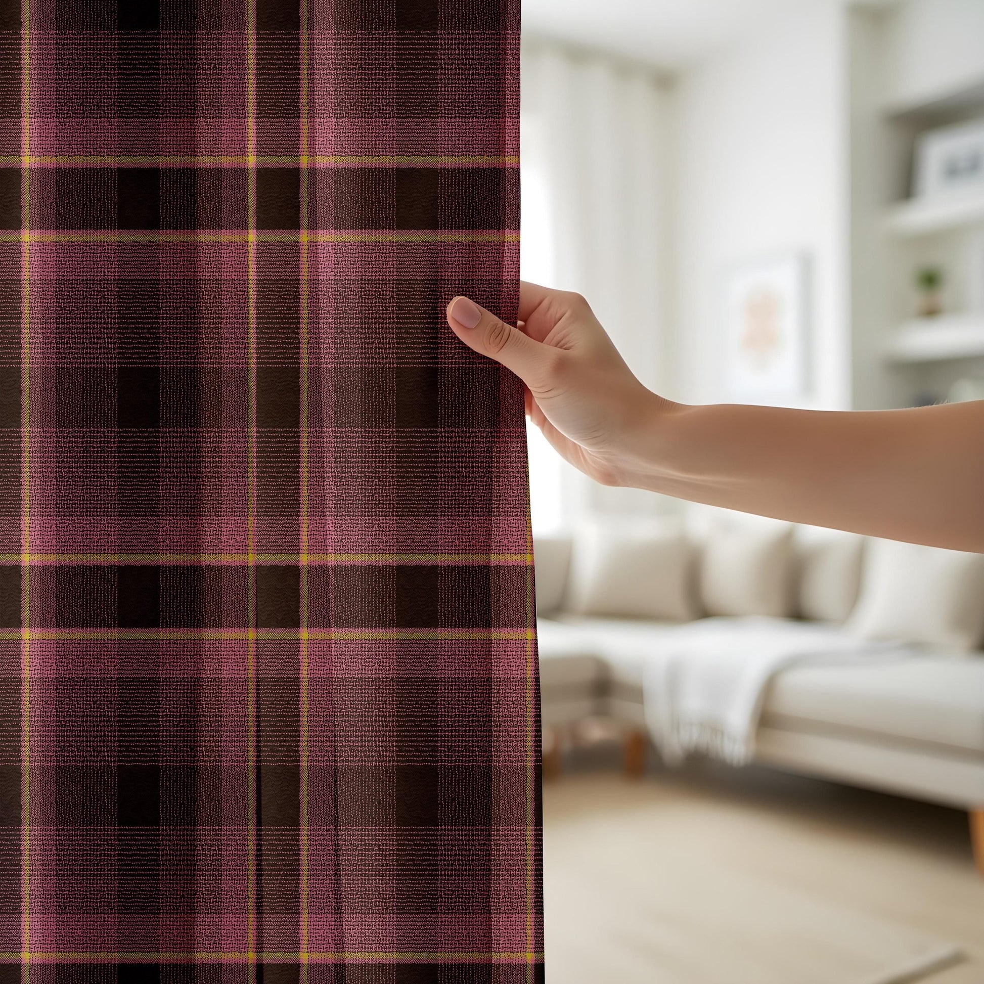 Onay Classic Rustic Plaid Curtains in Brown and Pink – Traditional Check Design