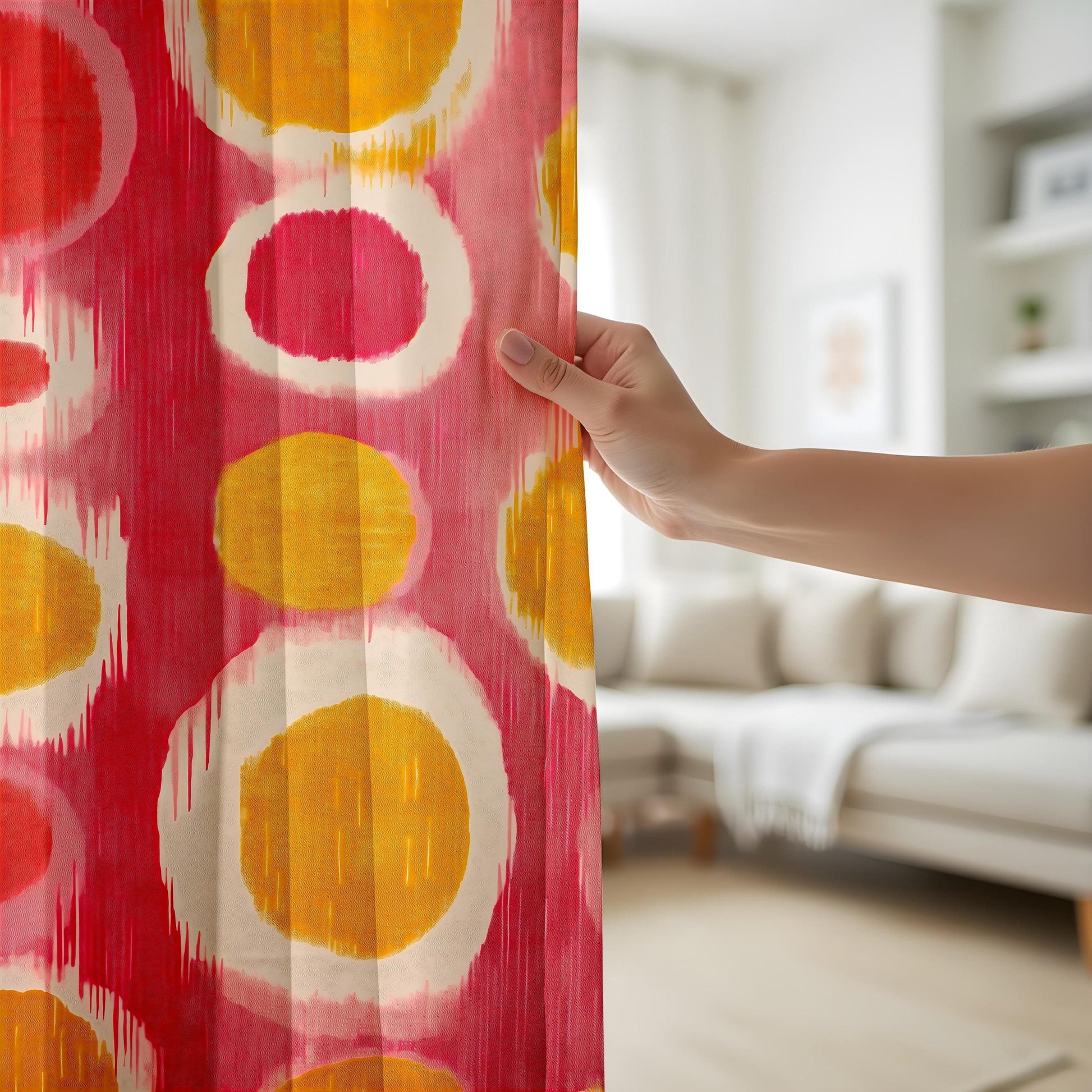 Onay Colorful Abstract Circle Pattern Curtains, Modern Art Inspired Living Room Decor