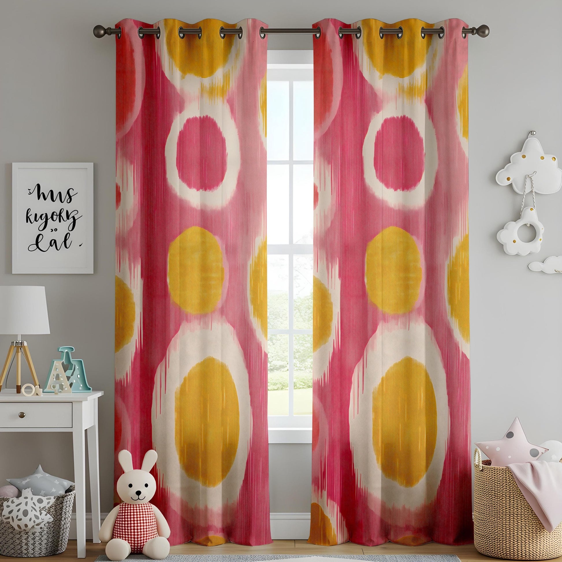 Onay Colorful Abstract Circle Pattern Curtains, Modern Art Inspired Living Room Decor