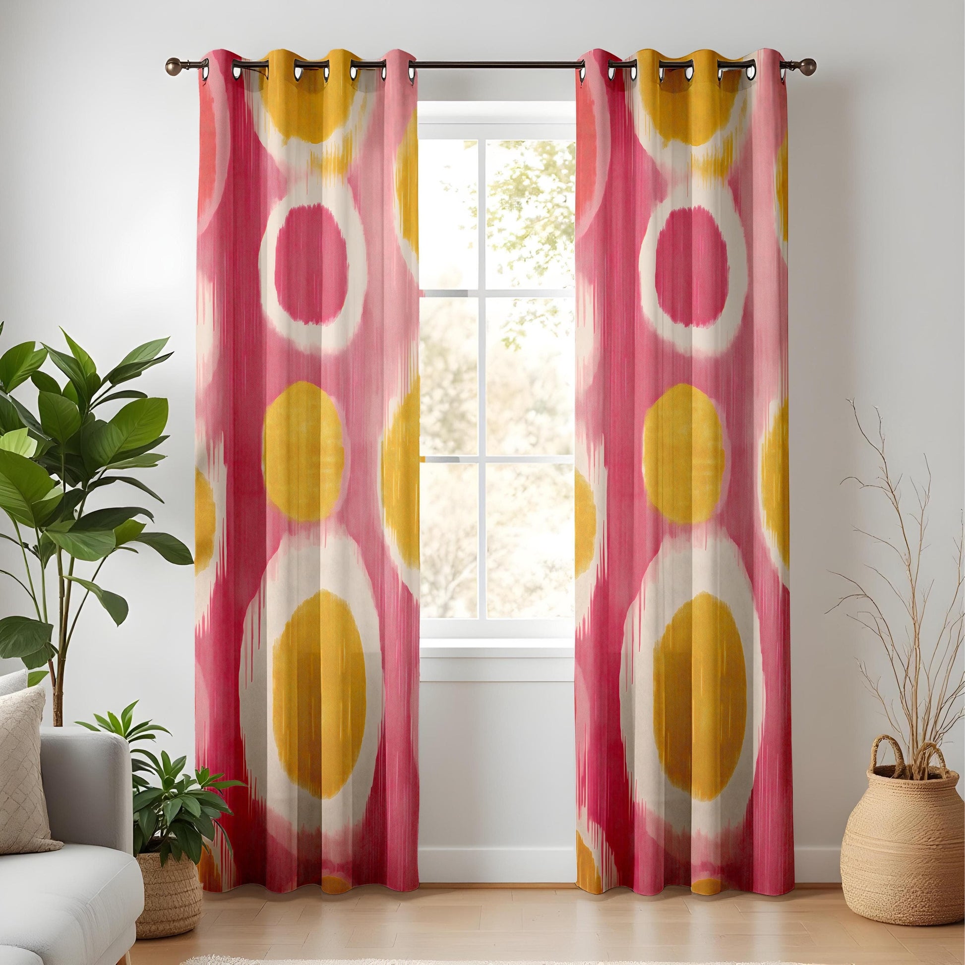 Onay Colorful Abstract Circle Pattern Curtains, Modern Art Inspired Living Room Decor
