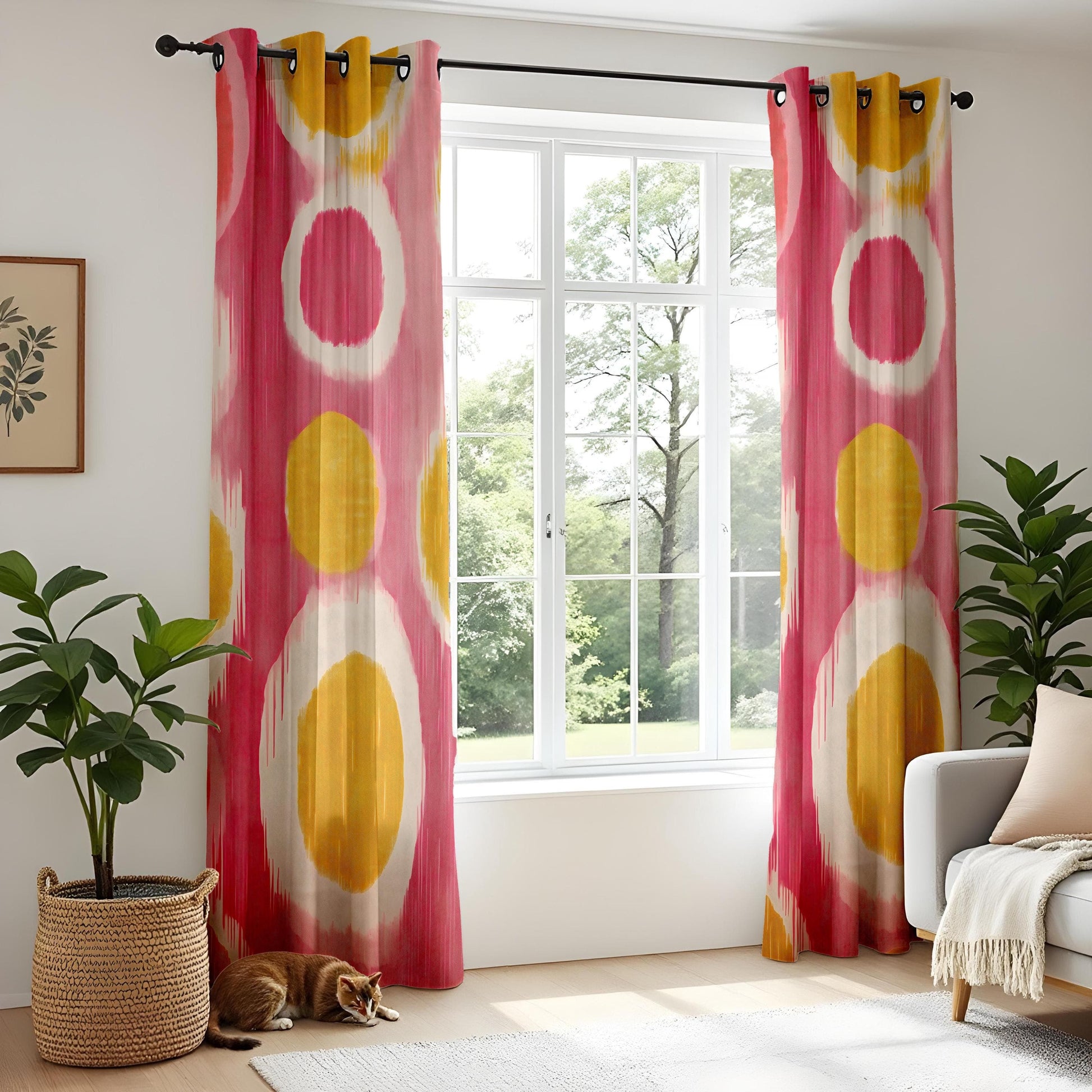 Onay Colorful Abstract Circle Pattern Curtains, Modern Art Inspired Living Room Decor