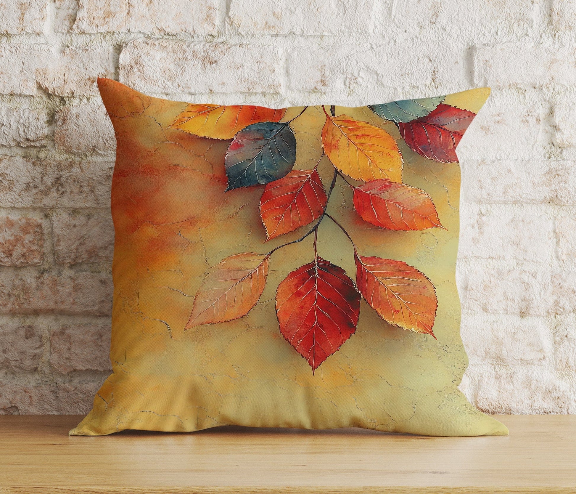 Onay Colorful Autumn Leaf Cushion Cover Rustic Fall Leaves Pillow Cover