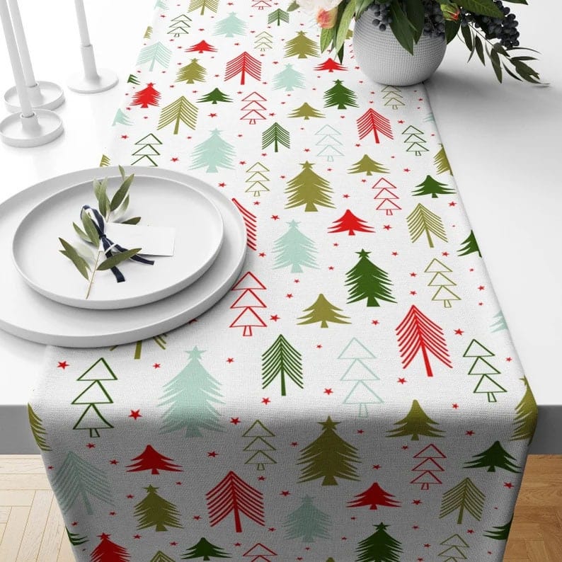 Onay 2 / 12 x 46 inch (30 x 120 cm) Colorful Christmas Trees Winter Decoration Table Runner