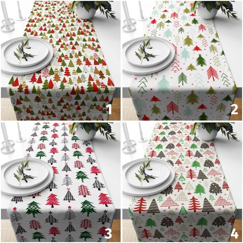 Onay Colorful Christmas Trees Winter Decoration Table Runner