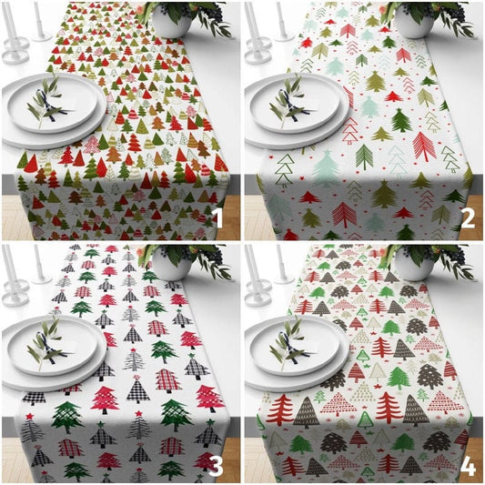 Onay Colorful Christmas Trees Winter Decoration Table Runner