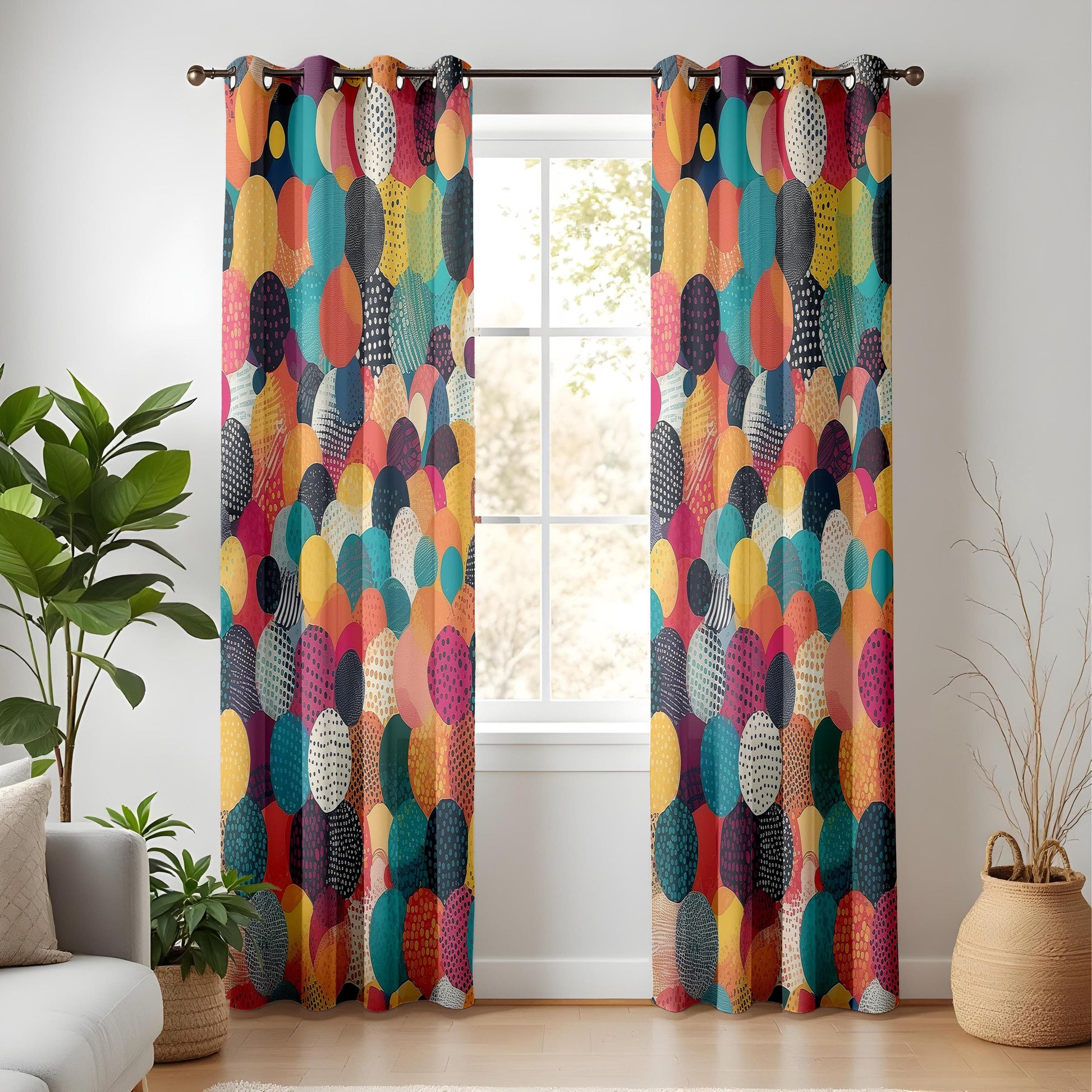 Onay Colorful Circle Pattern Curtains, Bold Multicolor Curtains, Modern Abstract Polka Dot