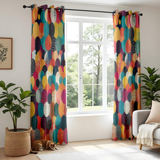 Onay Colorful Circle Pattern Curtains, Bold Multicolor Curtains, Modern Abstract Polka Dot