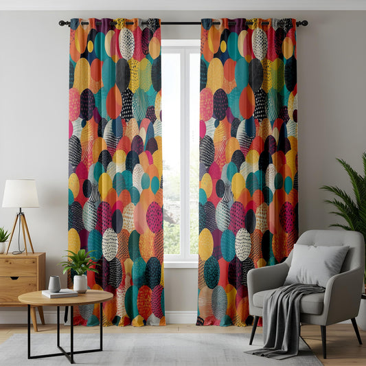 Onay Colorful Circle Pattern Curtains, Bold Multicolor Curtains, Modern Abstract Polka Dot
