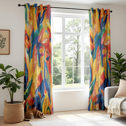 Onay Colorful Expressionist Curtains – Hand-Painted Artistic Brushstroke Drapes