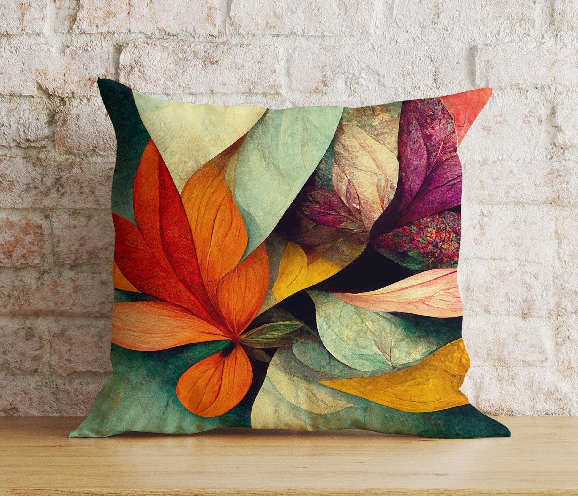 Onay Cushion Covers 5 / 12 x 12 inch (30 x 30 cm) Double Side Colorful Leaves Cushion Cover Floral Pillow Cover