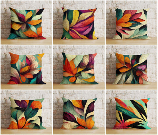 Onay Cushion Covers Colorful Leaves Cushion Cover Floral Pillow Cover