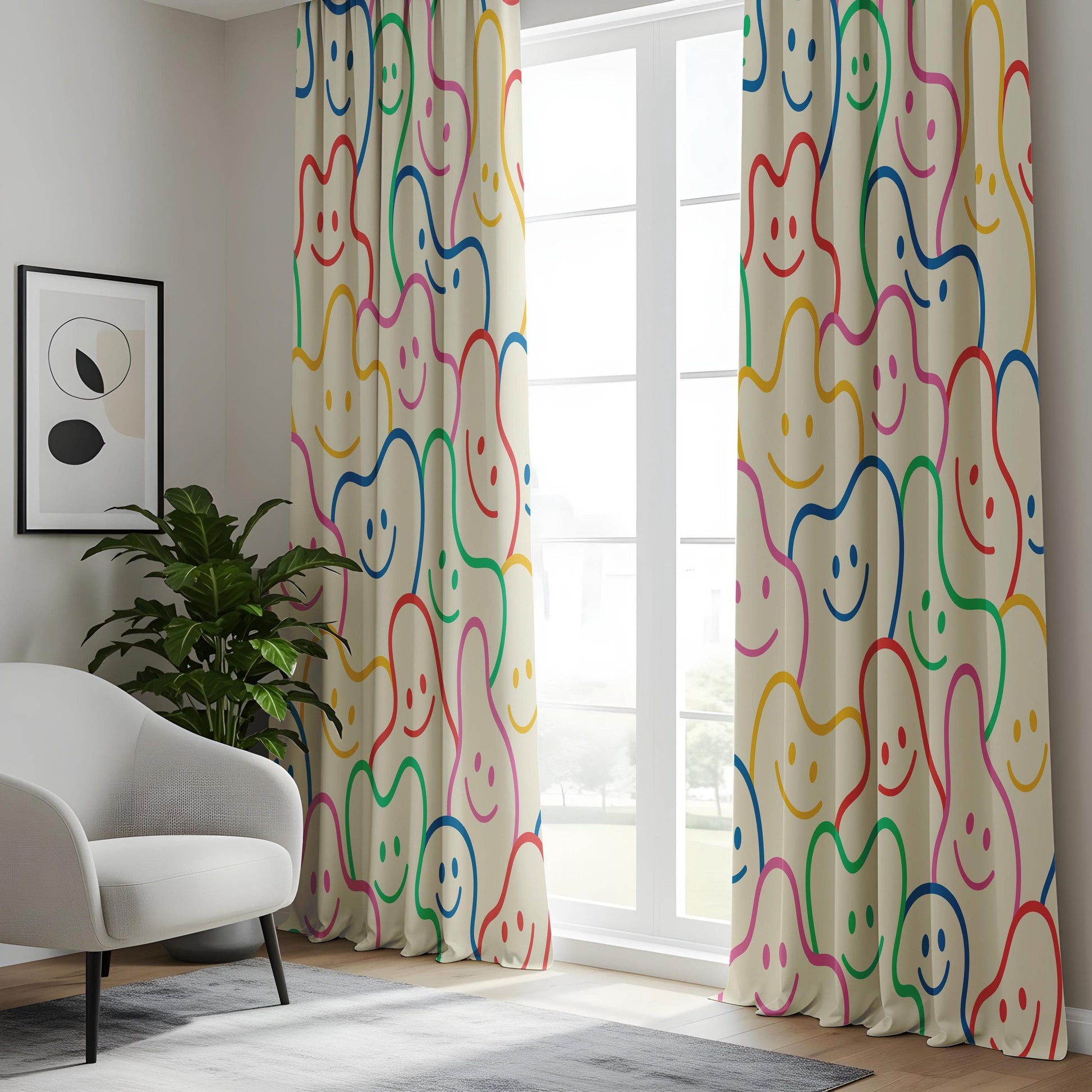 Onay Colorful Smiley Face Kids Curtains, Fun Modern Children Drapes