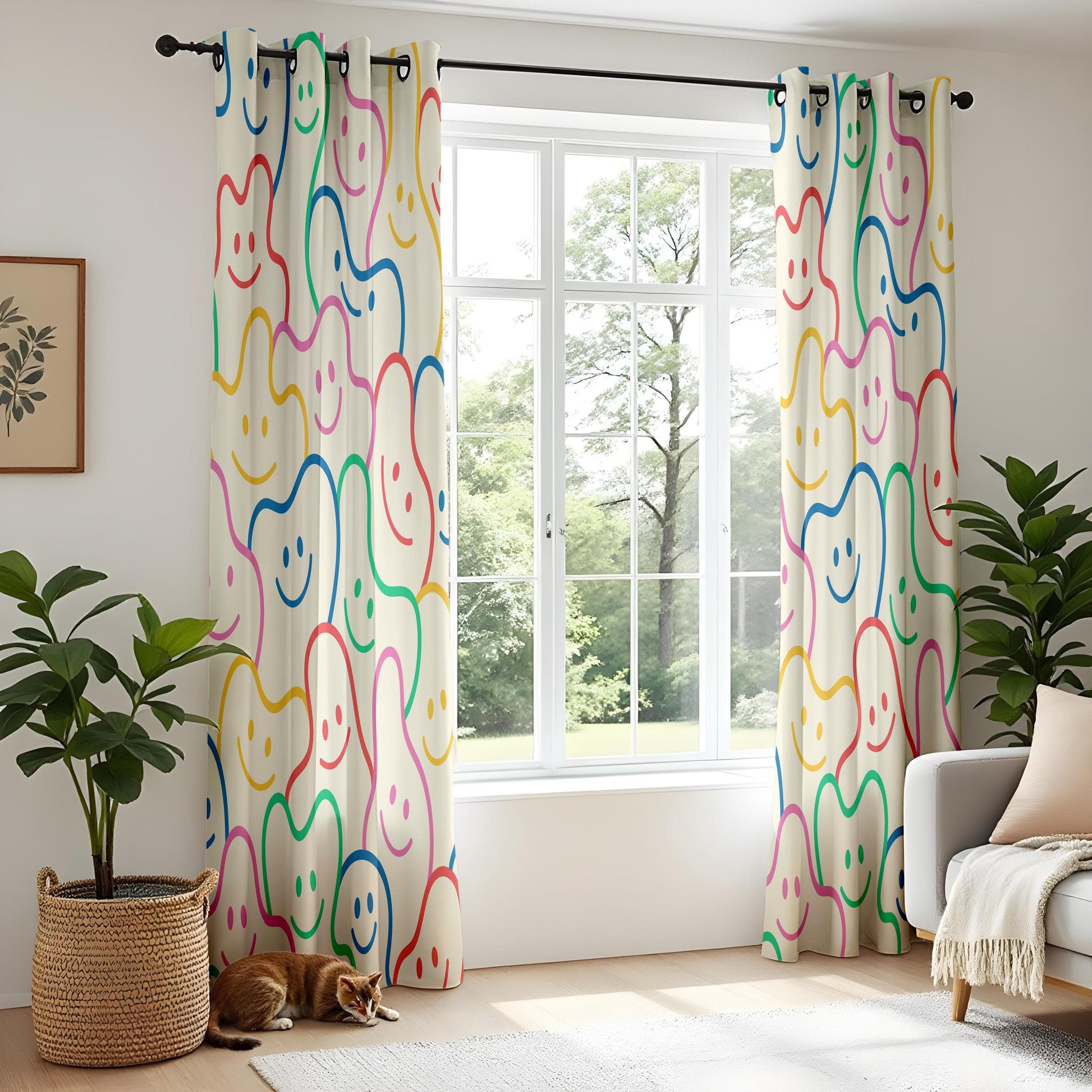 Onay Colorful Smiley Face Kids Curtains, Fun Modern Children Drapes