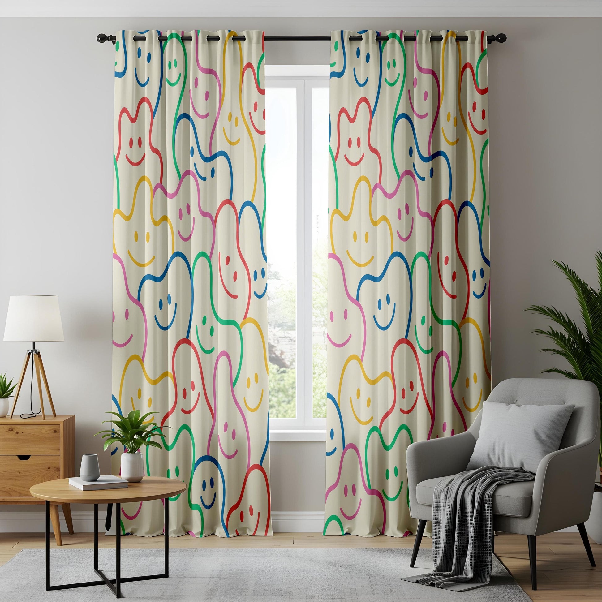 Onay Colorful Smiley Face Kids Curtains, Fun Modern Children Drapes
