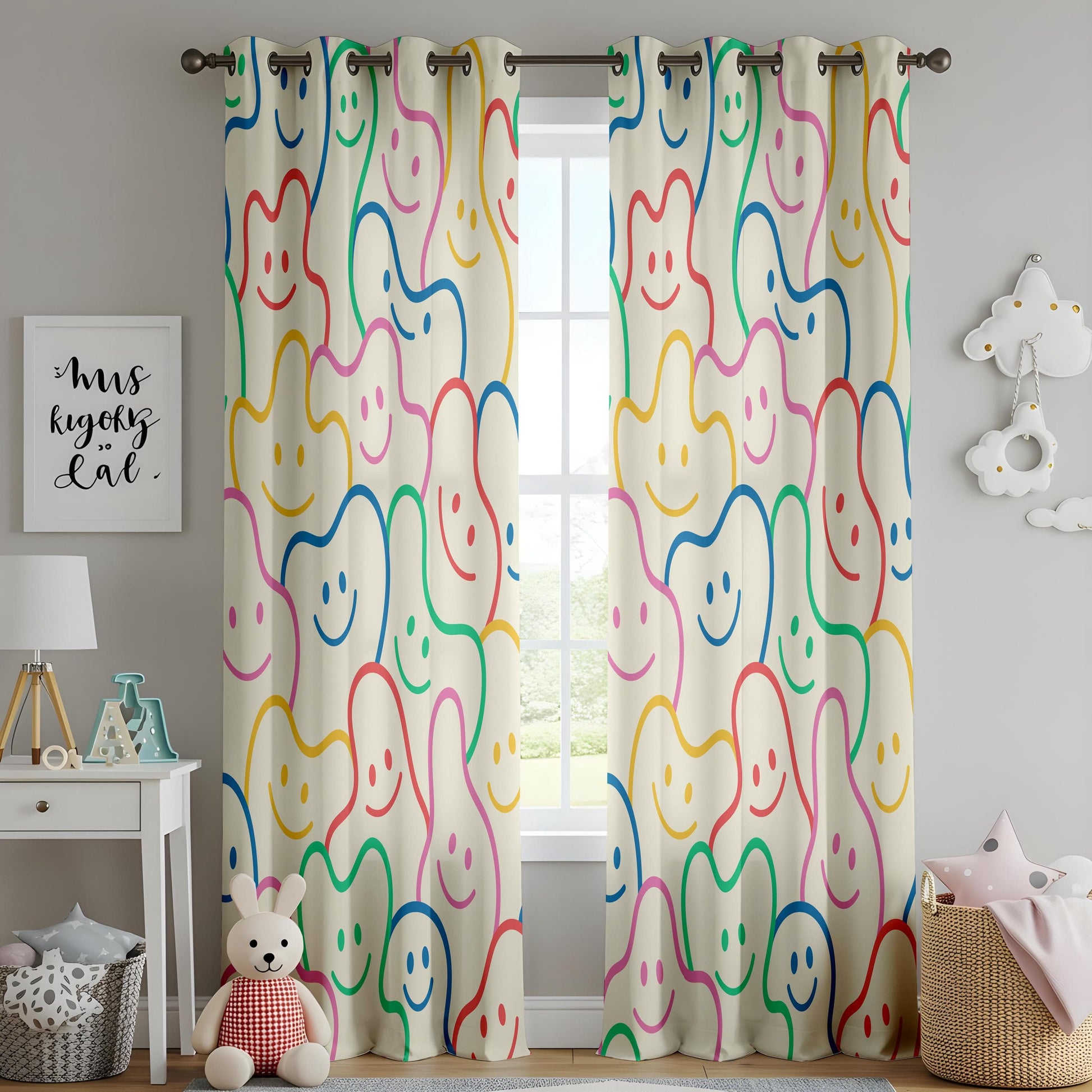 Onay Colorful Smiley Face Kids Curtains, Fun Modern Children Drapes