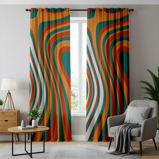 Onay Colorful Striped Curtains Green, Red, Orange & White Drapes for Modern Living