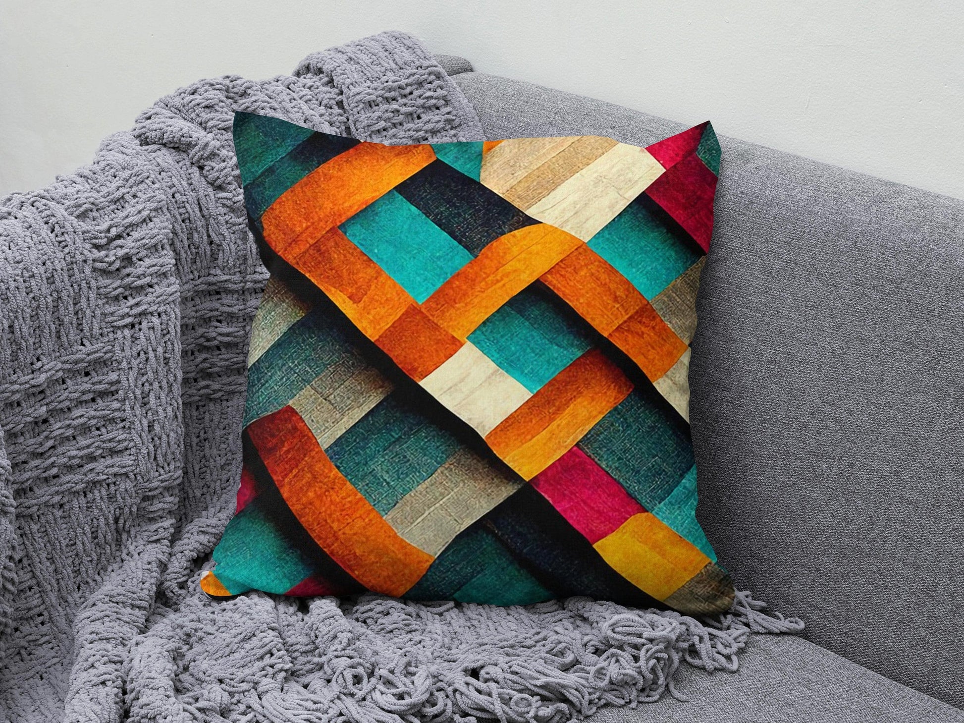 Onay 3 / 12 x 12 inch (30 x 30 cm) Colourful Geometric Abstract Themed Decor Cushion Cover