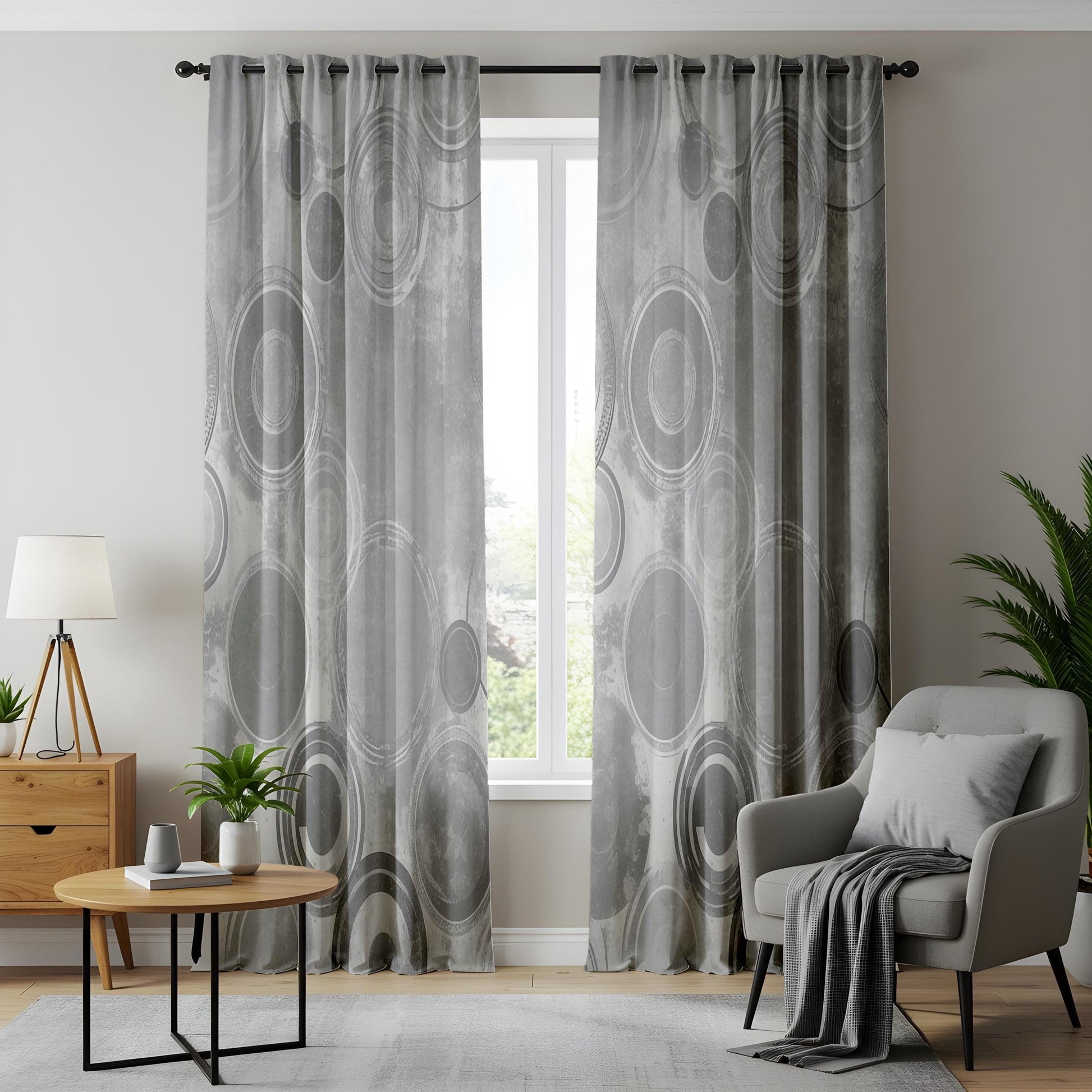 Onay Contemporary Kitchen Curtains, Minimalist Geometric Circle Design